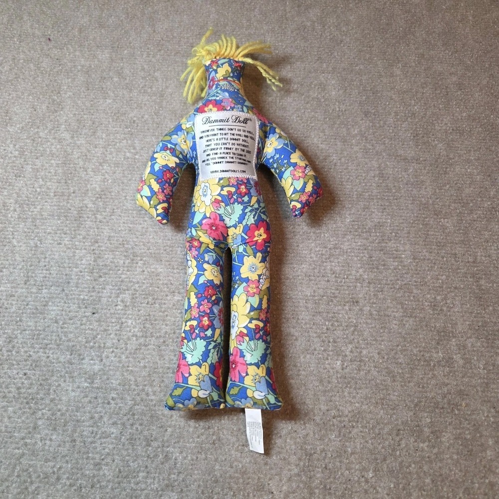 Dammit Doll 12" Stress Reliever Floral Blue/Yellow Colors Dammit Doll Blue Hair